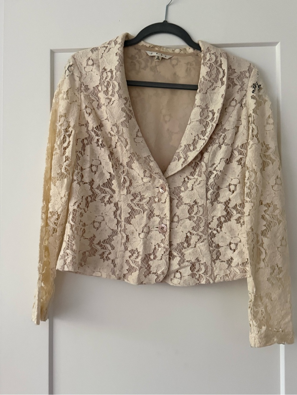 CAbi Cream Lace Blazer with Shawl Collar